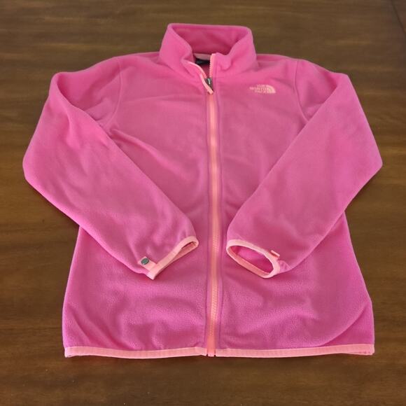 The North Face Jacket Girl's Large Pink Fleece Full Zip &  Pockets Mock Neck EUC - Picture 1 of 8